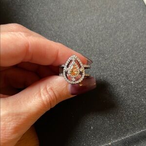 BP Silver Teardrop Ring with Topaz - Hematite - size 5